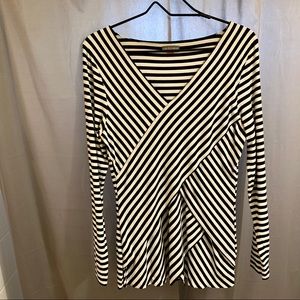 Vince Camuto Striped V Neck Overlapping Top